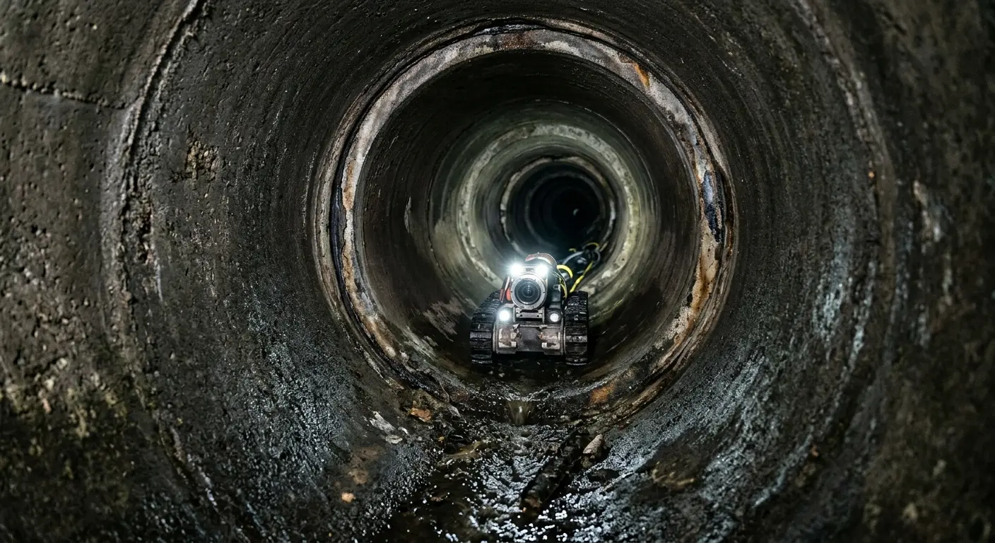 Robotic sewer camera inspecting pipe interior for Drain Snake Service in Crestline